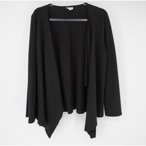 Pure Jill Draped Cardigan Women's Black Open Front Pima Cotton Large Careerwear